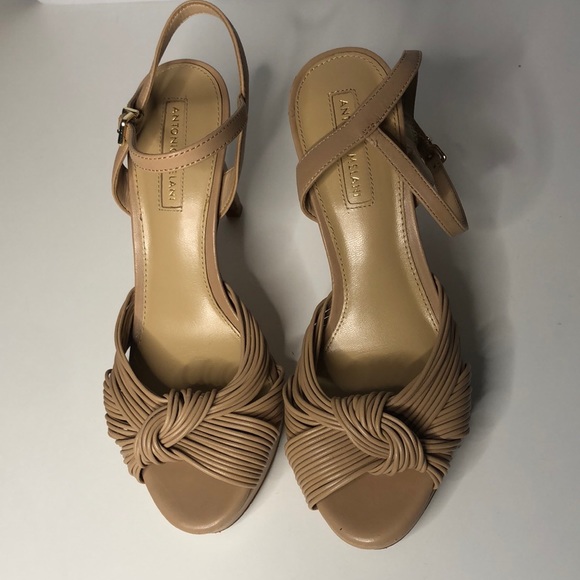 Antonio Melani Knotted Strap High Heels Genuine Leather Size 6 Nude - Picture 1 of 7